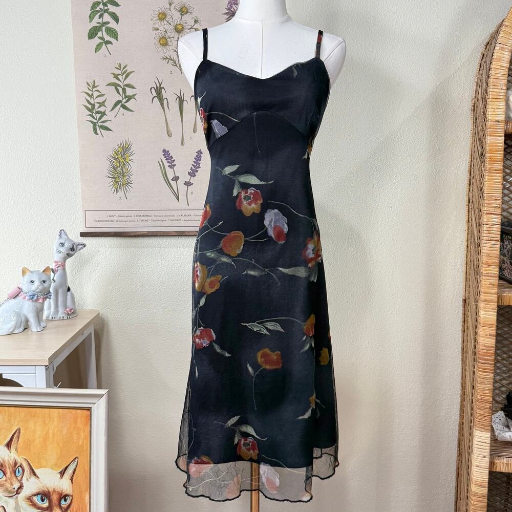 Vintage Black Floral Slip Dress - Picture 2 of 5